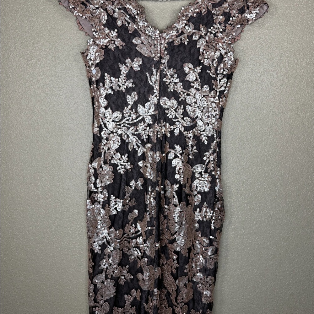 Tadashi Shoji Blush Black Floral Sequin Sheath Dress Cocktail Formal Evening - Picture 5 of 5